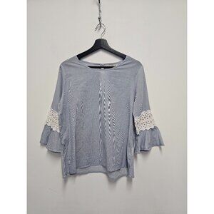 Nectar Womens Shirt Long Bell Sleeve Striped Lace Accent Size Refer to Measureme
